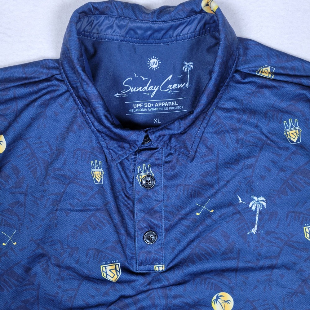 Sunday Crew Mens Golf‎ Polo XL Dark Blue,  Golf Club And Beer Bucket Print